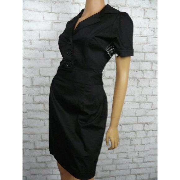 Alexia Admor Black Button Bodice Stretch Sheath Shirt Dress 4 NEW - Picture 5 of 7